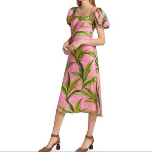 COPY - FARM RIO Linen Pink Foliage Crossed Back Midi Dress